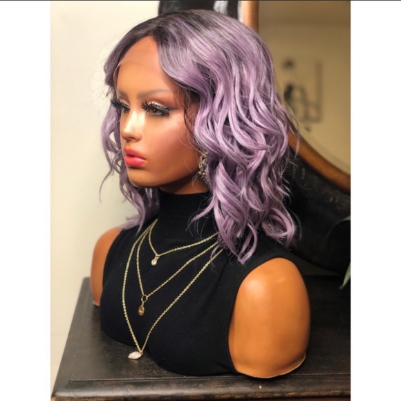 LILAC| LAVENDER OMBRÉ CURLY LACE FRONT WIG BOB main image 4